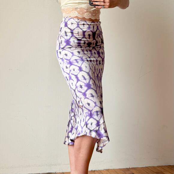 100% Silk JOSEPH Purple/White Tie-Dye Asymmetrical Midi Skirt - Picture 1 of 8
